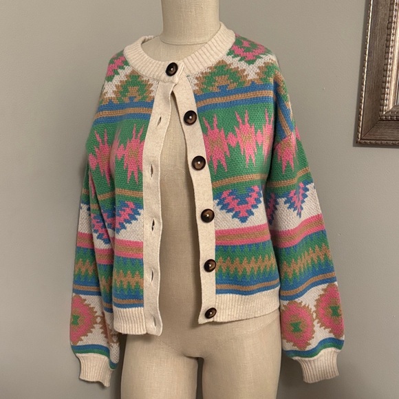 Boden Sweaters - Boden Cream Multicolor Fair Isle Knit Cardigan
